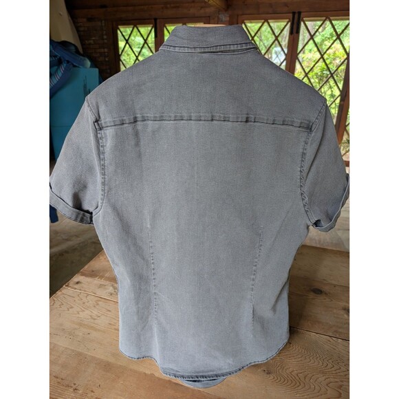 Asos Design Button Down Shirt Mens Large Gray Chambray Short Cuff Sleeve Casual - Picture 6 of 16